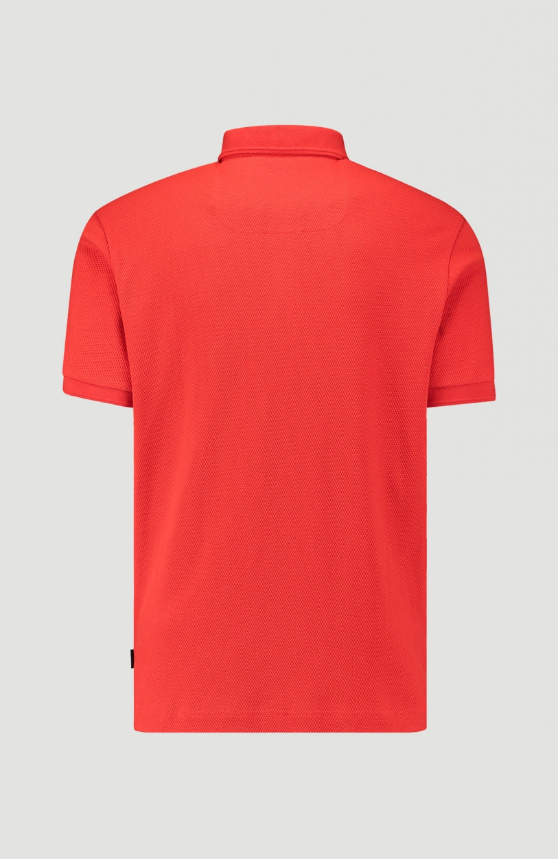 Hybrid Waffle Polo Shirt für Herren, rot, freigestellt von hinten mit Schulternaht