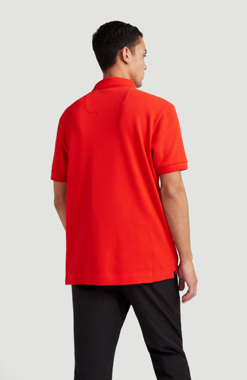 Hybrid Waffle Polo Shirt für Herren, rot, Rückansicht getragen am Model