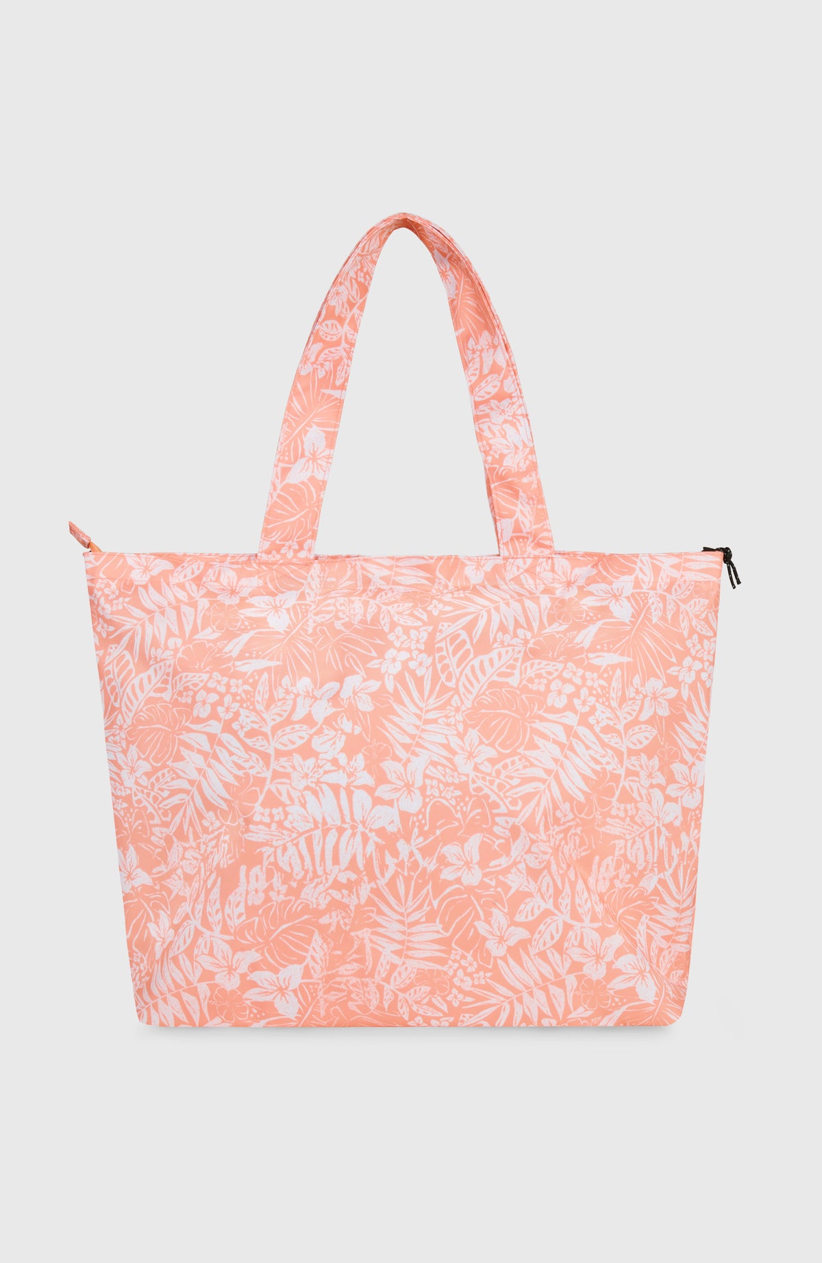 Coastal Print Tote Bag Tasche für Damen, orange mit Blumenmuster in Weiß, freigestellt in Rückansicht