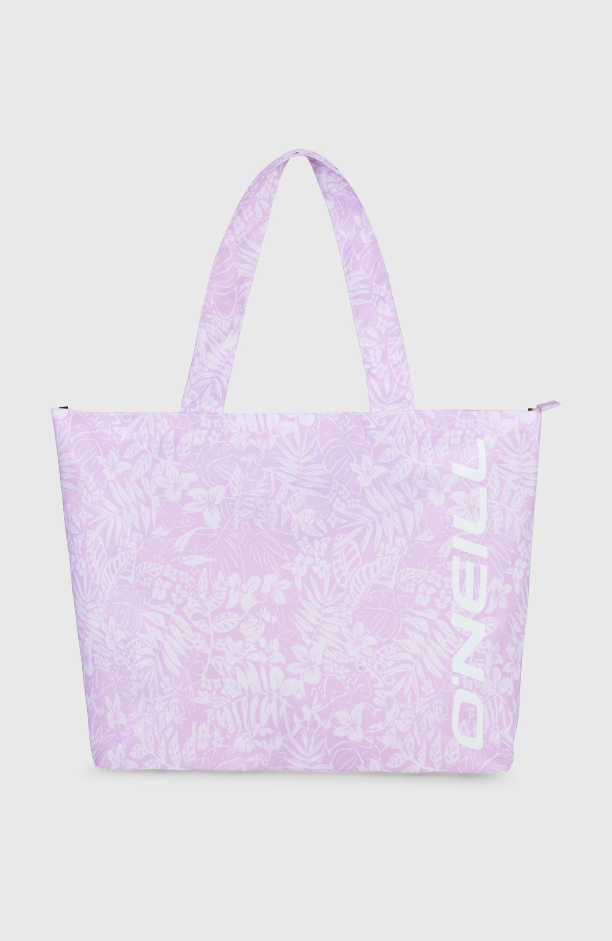O'Neill Coastal Print Tote Bag Tasche für Damen, lila mit Blumenmuster in Weiß, freigestellt von vorne