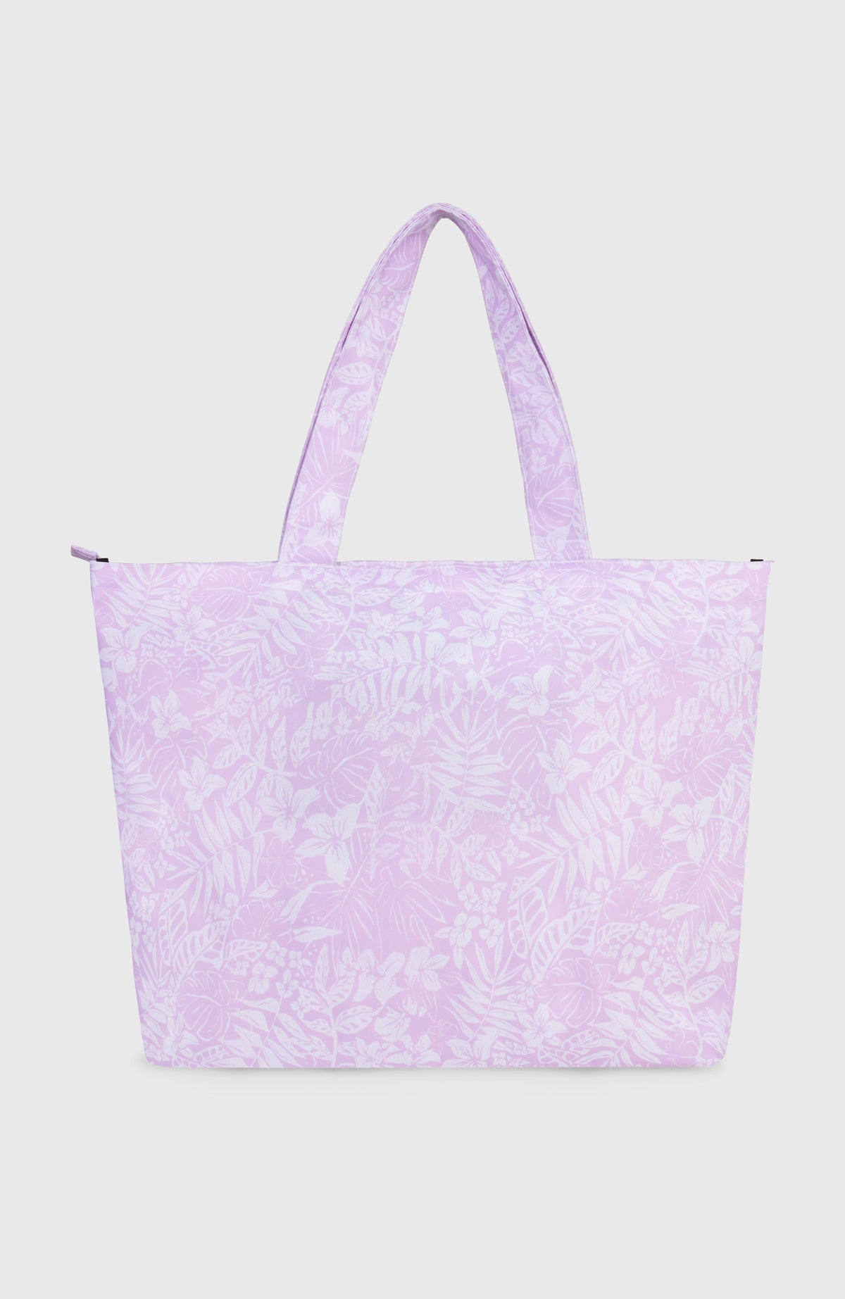 Coastal Print Tote Bag Tasche für Damen, lila mit Blumenmuster in Weiß, freigestellt von hinten