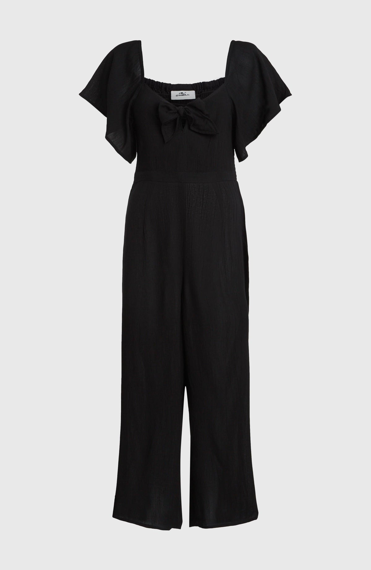 Kesia Jumpsuit für Damen, schwarz, freigestellt von vorne mit Bindeschleife
