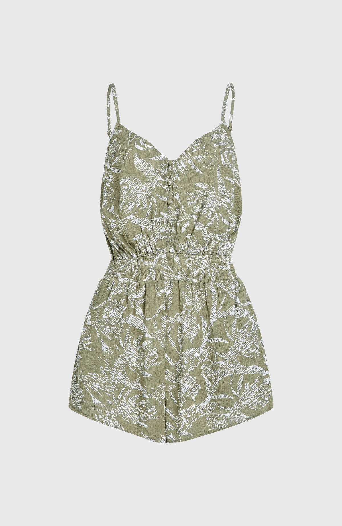 Romper mit Knöpfen und schmalen Trägern | Green Textured Jungle