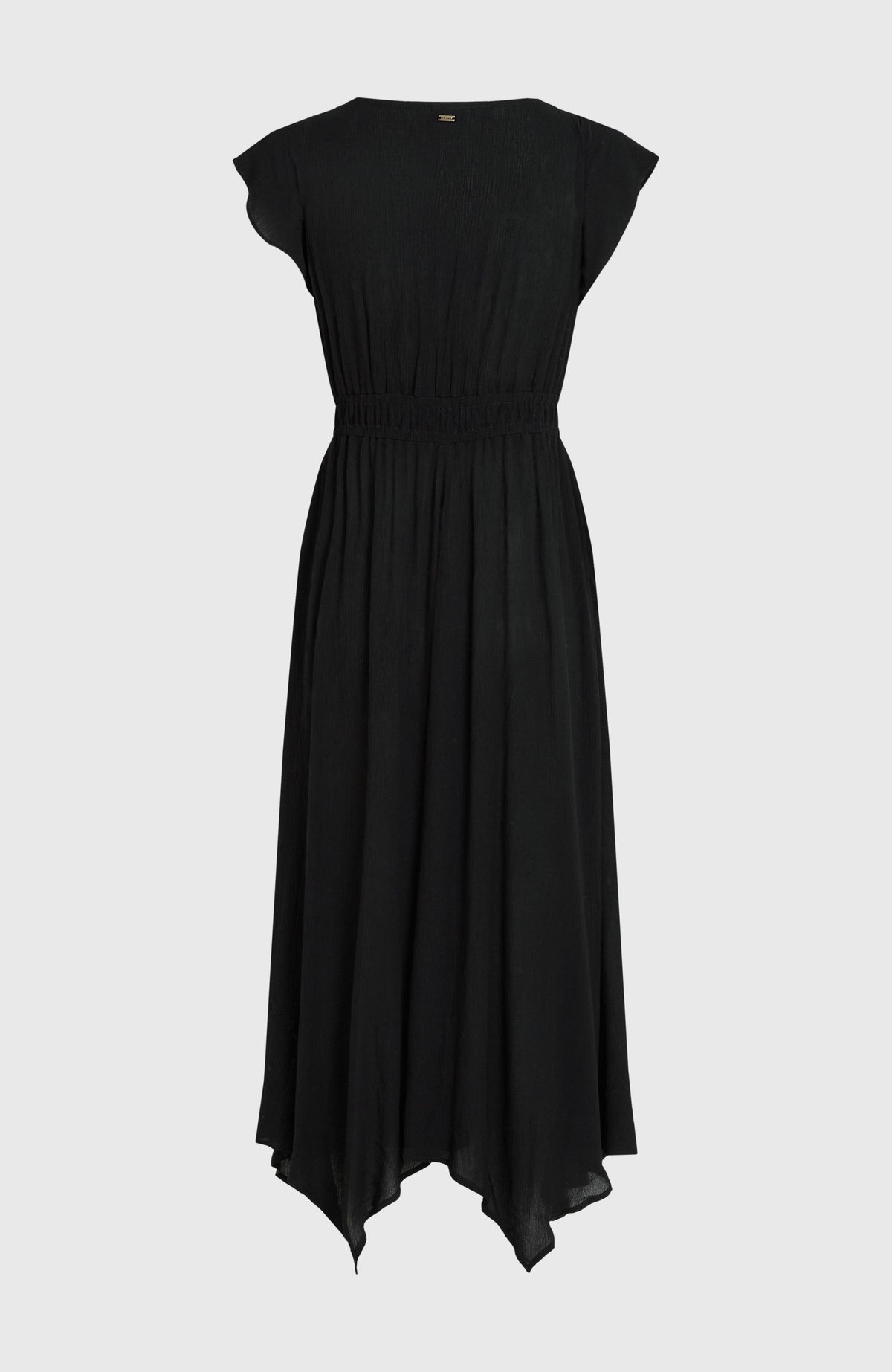 Must-Have Midikleid für Damen, schwarz, freigestellt von hinten mit elastischem Bund