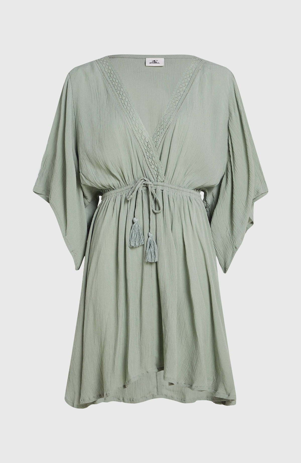 Essentials Tokeena Cover Up Kleid für Damen, grün, freigestellt von vorne mit weiten Ärmeln
