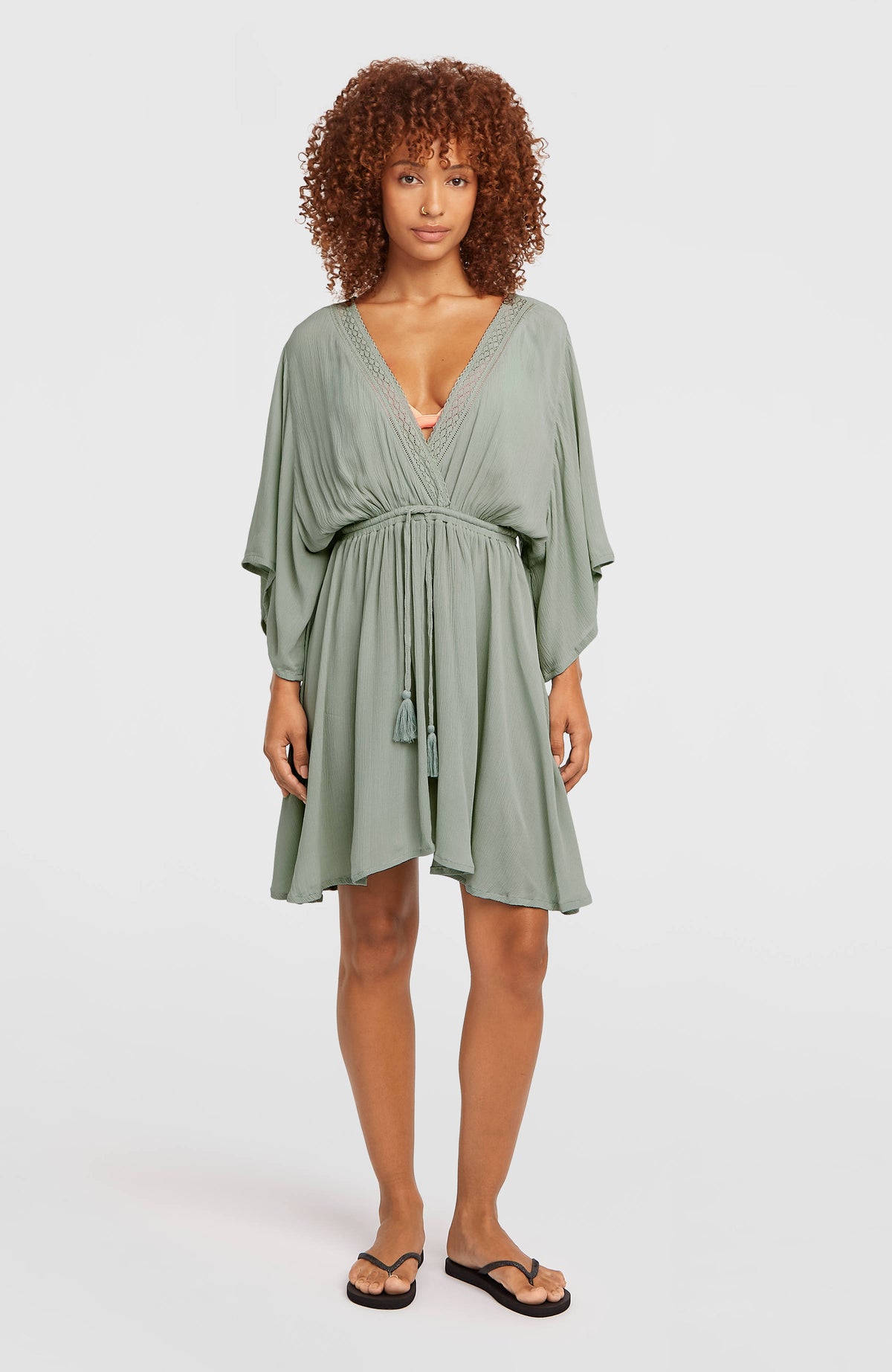 O'Neill Essentials Tokeena Cover Up Kleid für Damen, grün, Vorderansicht am Model