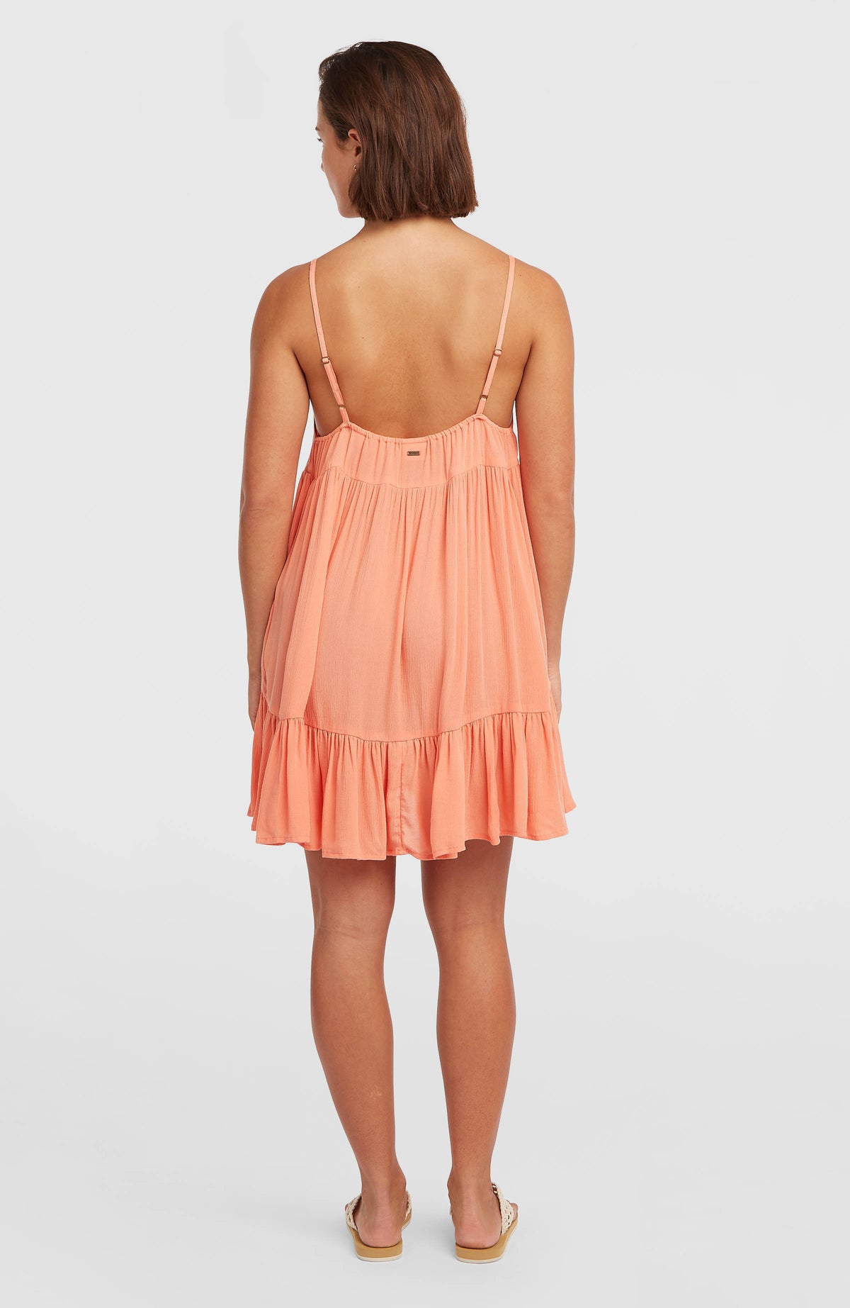 Rilee Kurzkleid für Damen, orange, Rückansicht in voller Länge am Model