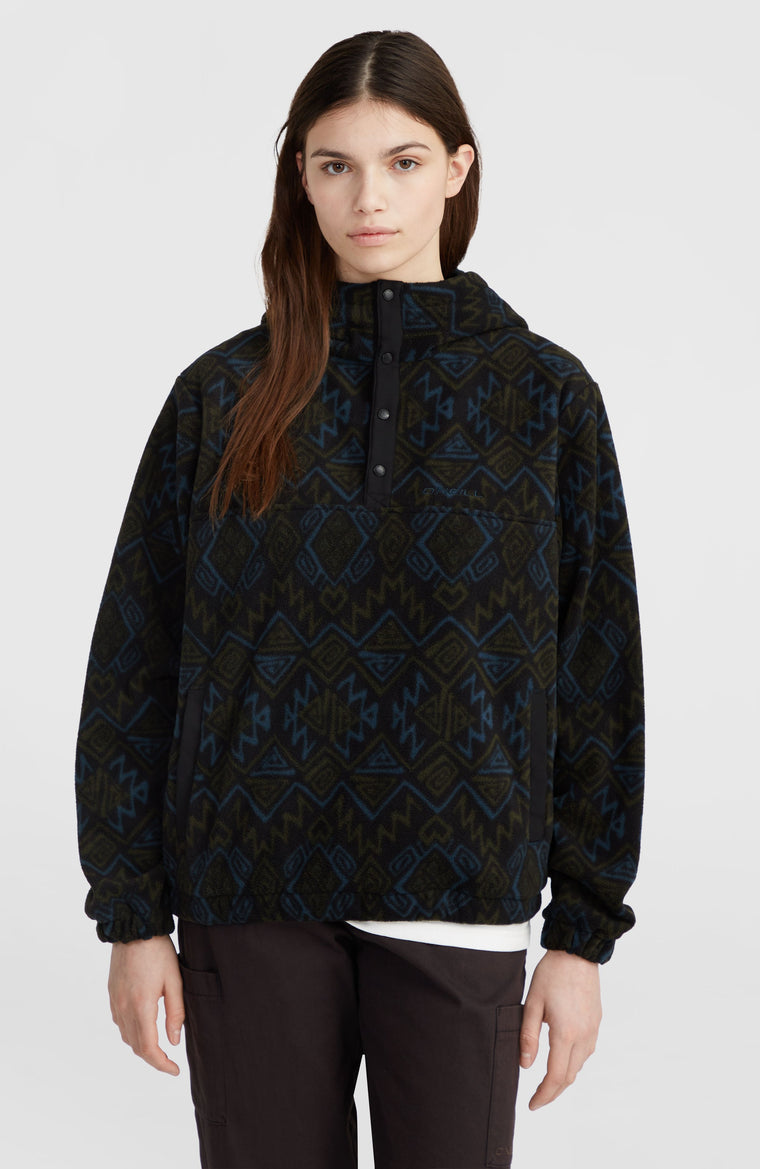 Superfleece Hoodie mit Halbreißverschluss | Black Retro Ikat Superfleece Hoodie mit Halbreißverschluss | Black Retro Ikat