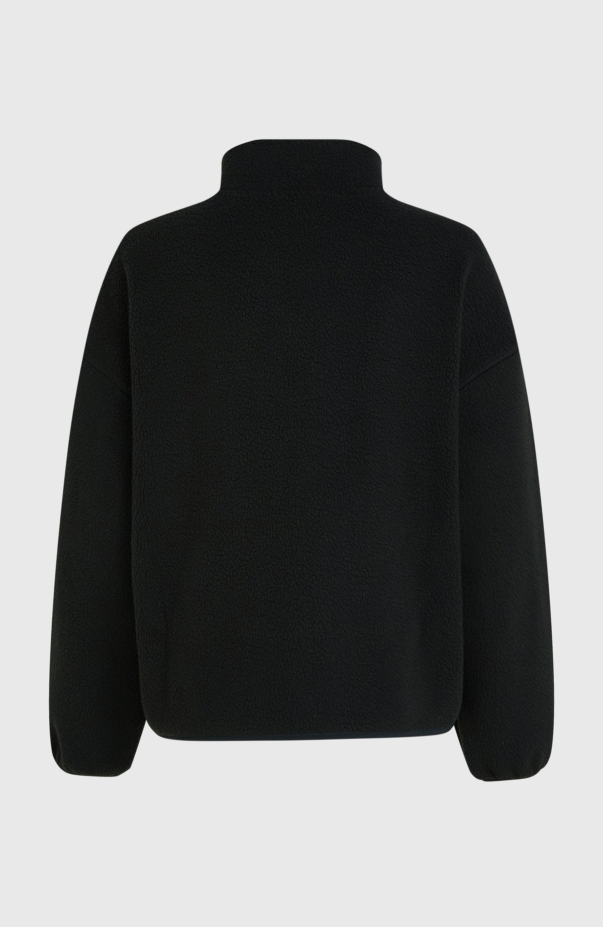 Flauschige Must-Have Fleecejacke für Damen, schwarz, freigestellt von hinten mit Stehkragen