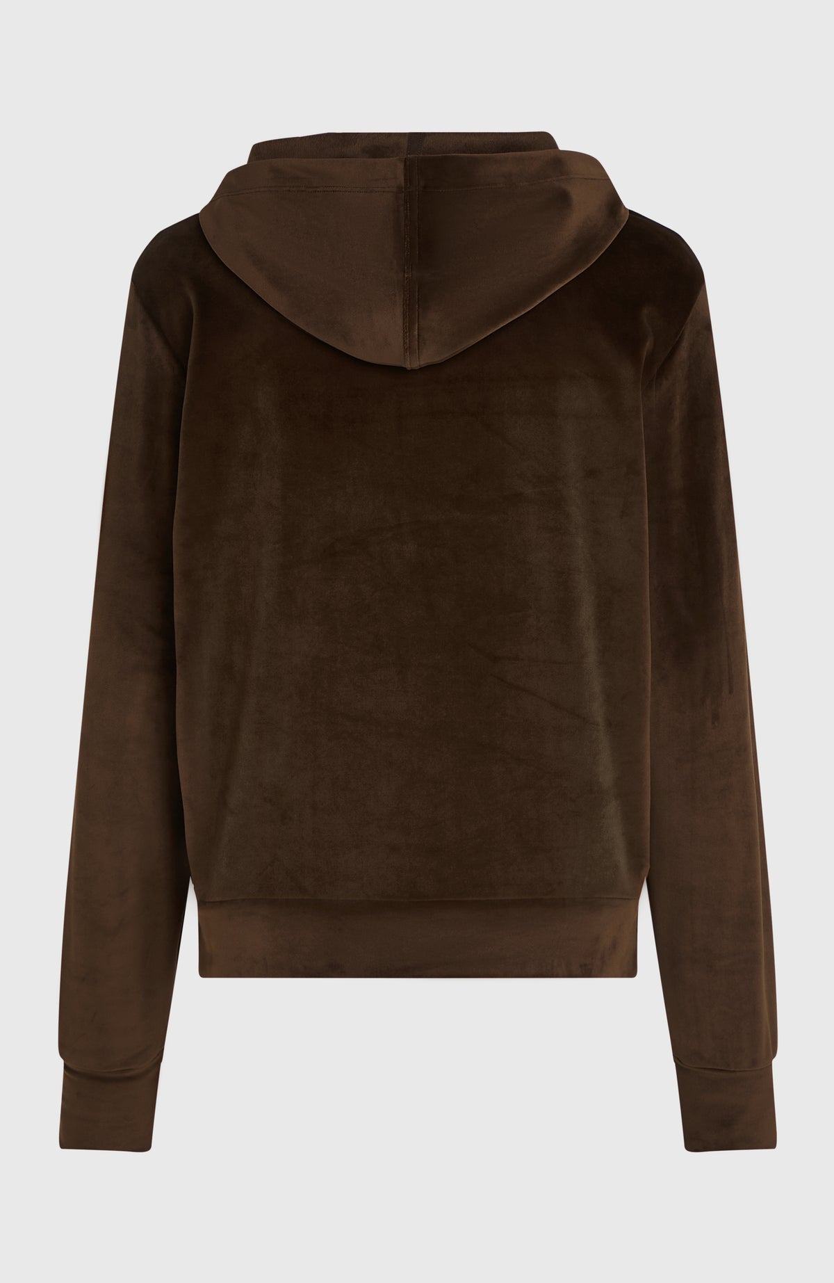 Brauner FWC'Cruz Velour Hoodie für Damen, freigestellt von hinten mit Ansicht der Kapuze