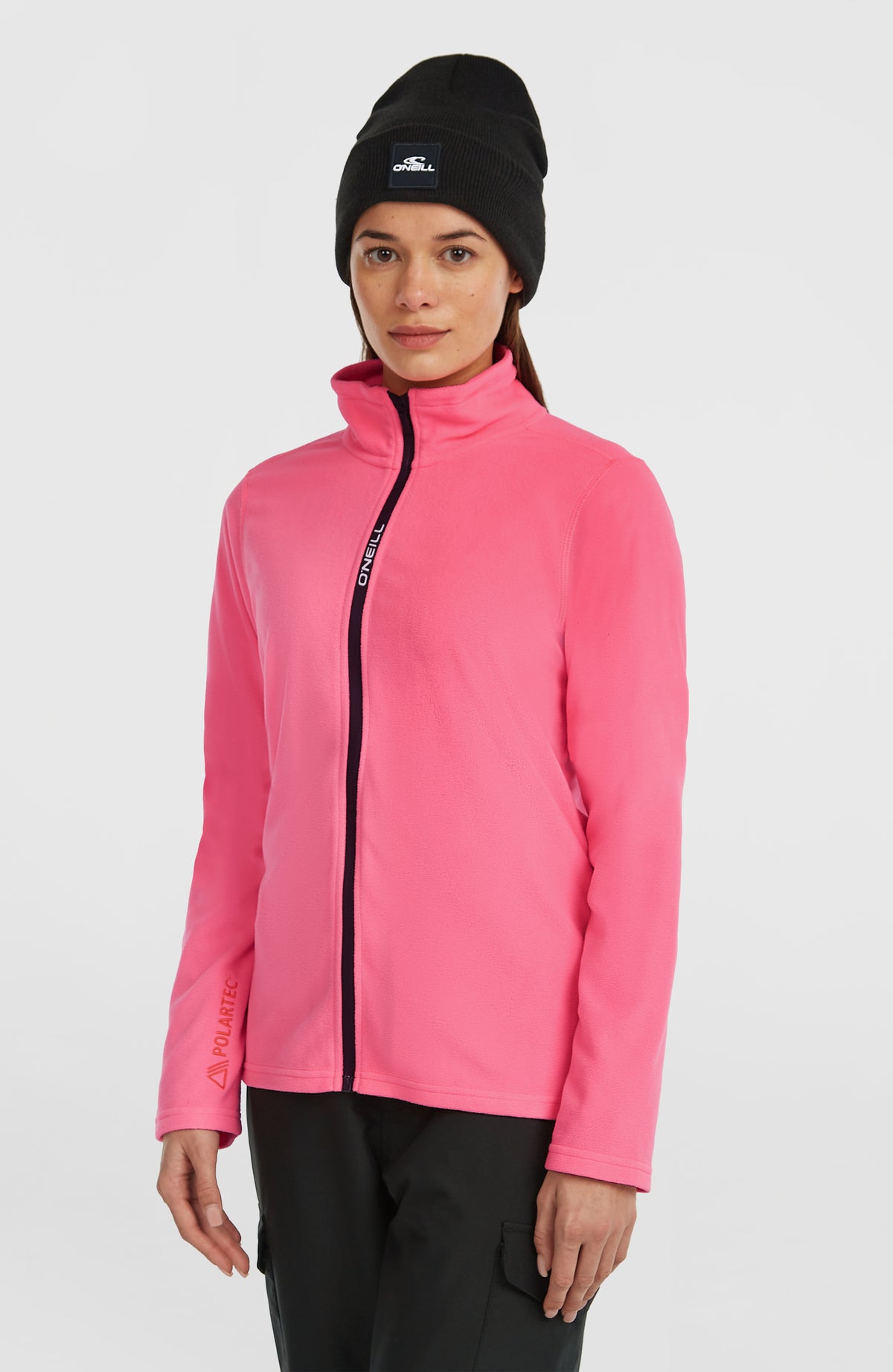 FWC'Cruz Jack's Fleecejacke für Damen in Pink, leicht gedrehte Vorderansicht am Model