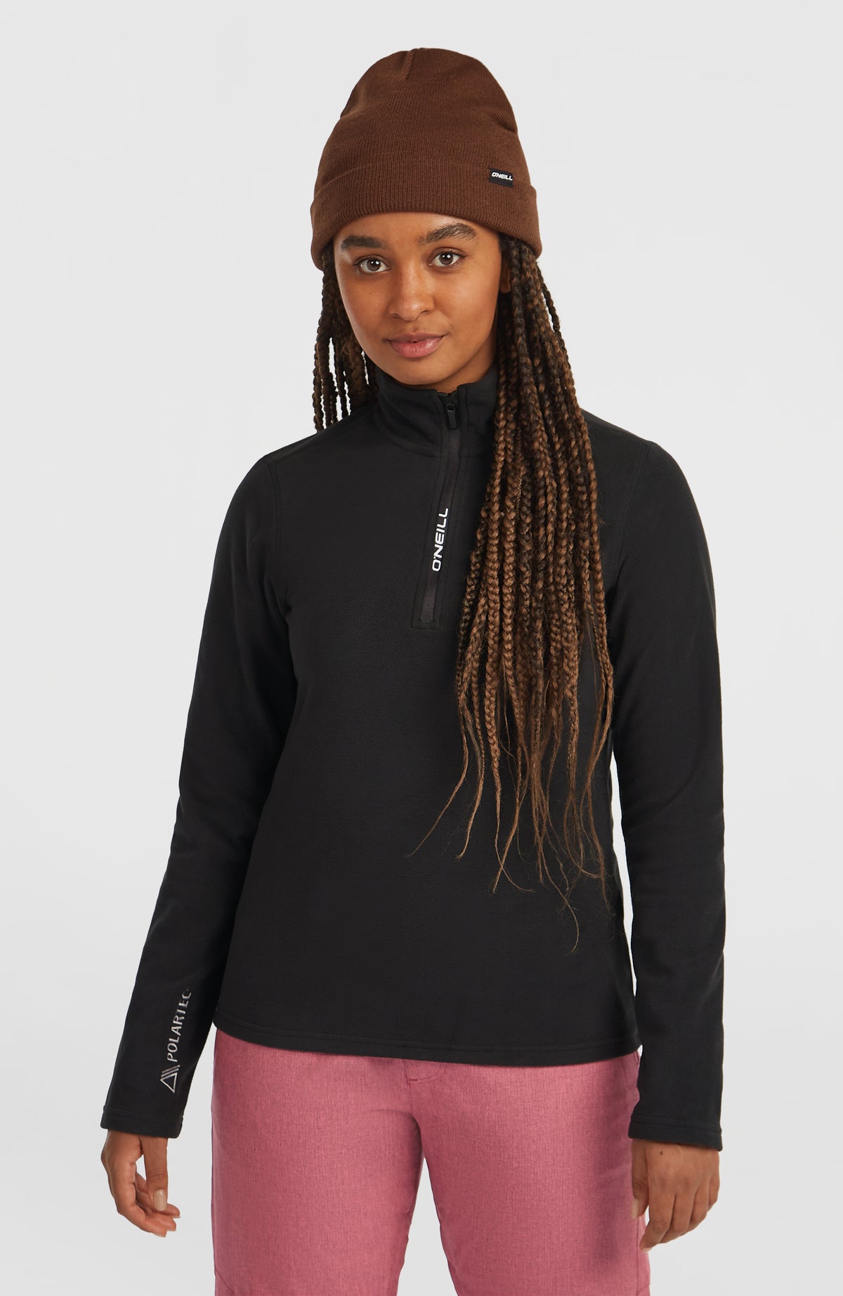O'Neill FWC'Cruz Jack's Polartec® Fleecepullover mit Halbreißverschluss für Damen in Schwarz, Vorderansicht am Model