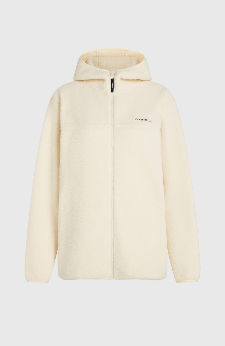 Must-Have Long High-Pile Fleecejacke mit durchgehendem Reißverschluss | Linen White