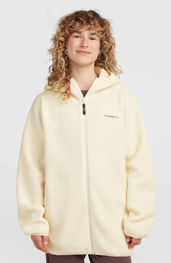Must-Have Long High-Pile Fleecejacke mit durchgehendem Reißverschluss | Linen White