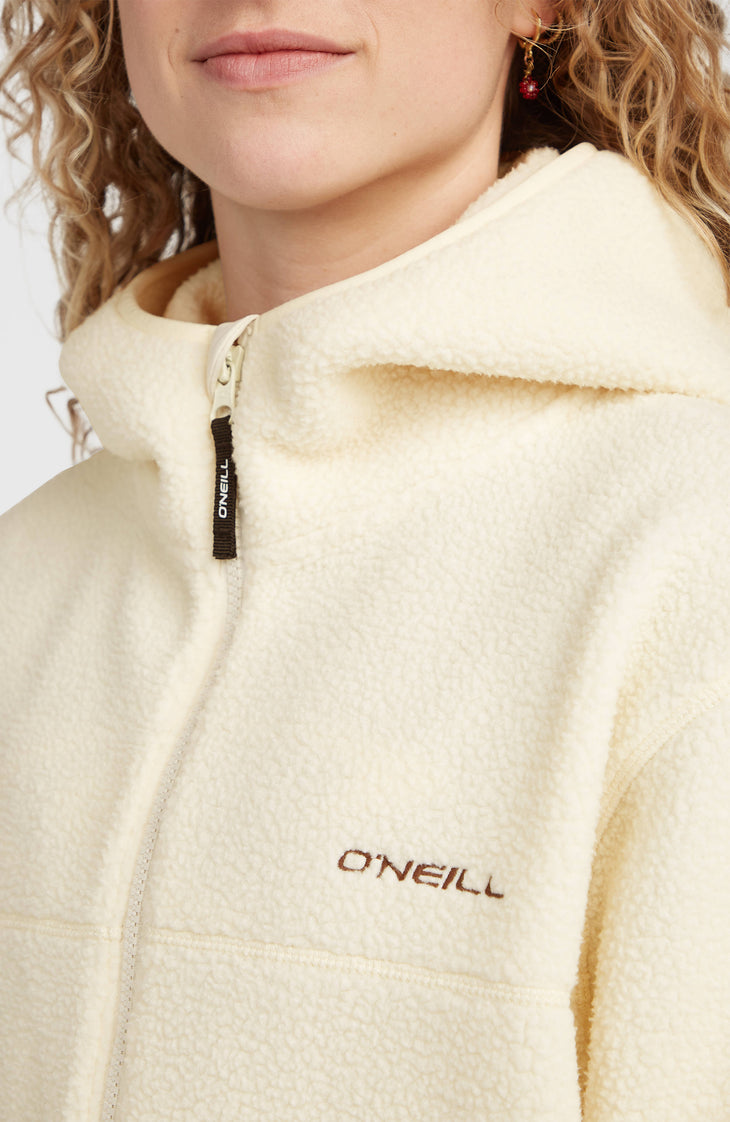 Must-Have Long High-Pile Fleecejacke mit durchgehendem Reißverschluss | Linen White