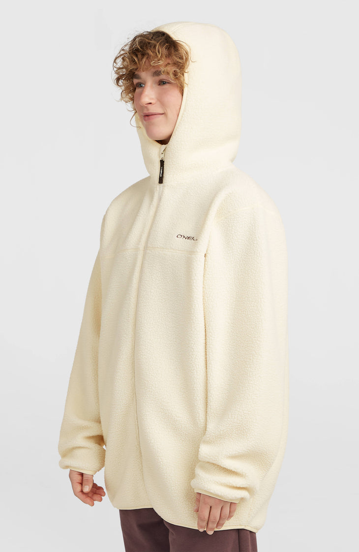 Must-Have Long High-Pile Fleecejacke mit durchgehendem Reißverschluss | Linen White