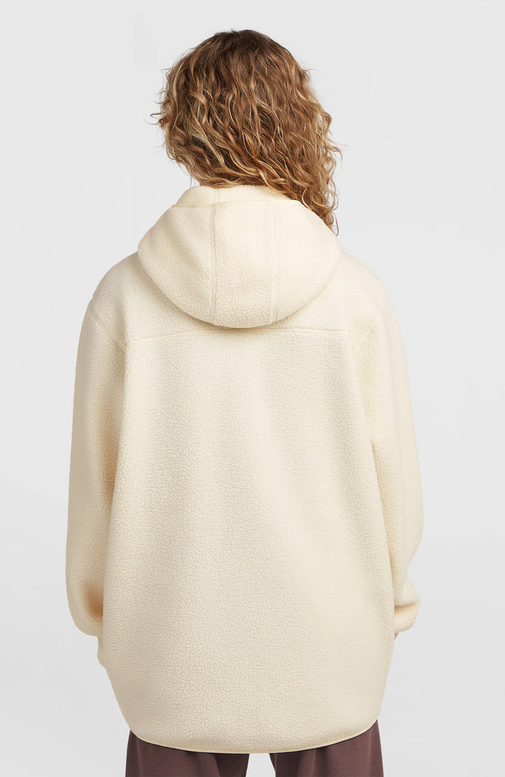 Must-Have Long High-Pile Fleecejacke mit durchgehendem Reißverschluss | Linen White