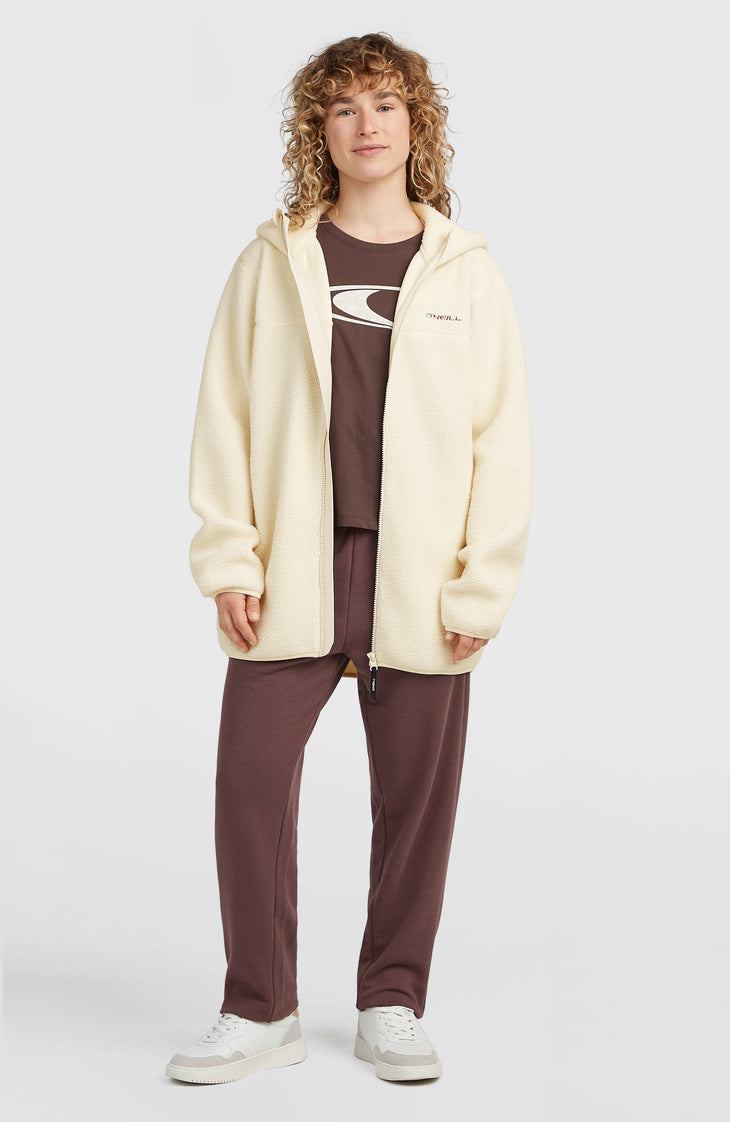 Must-Have Long High-Pile Fleecejacke mit durchgehendem Reißverschluss | Linen White
