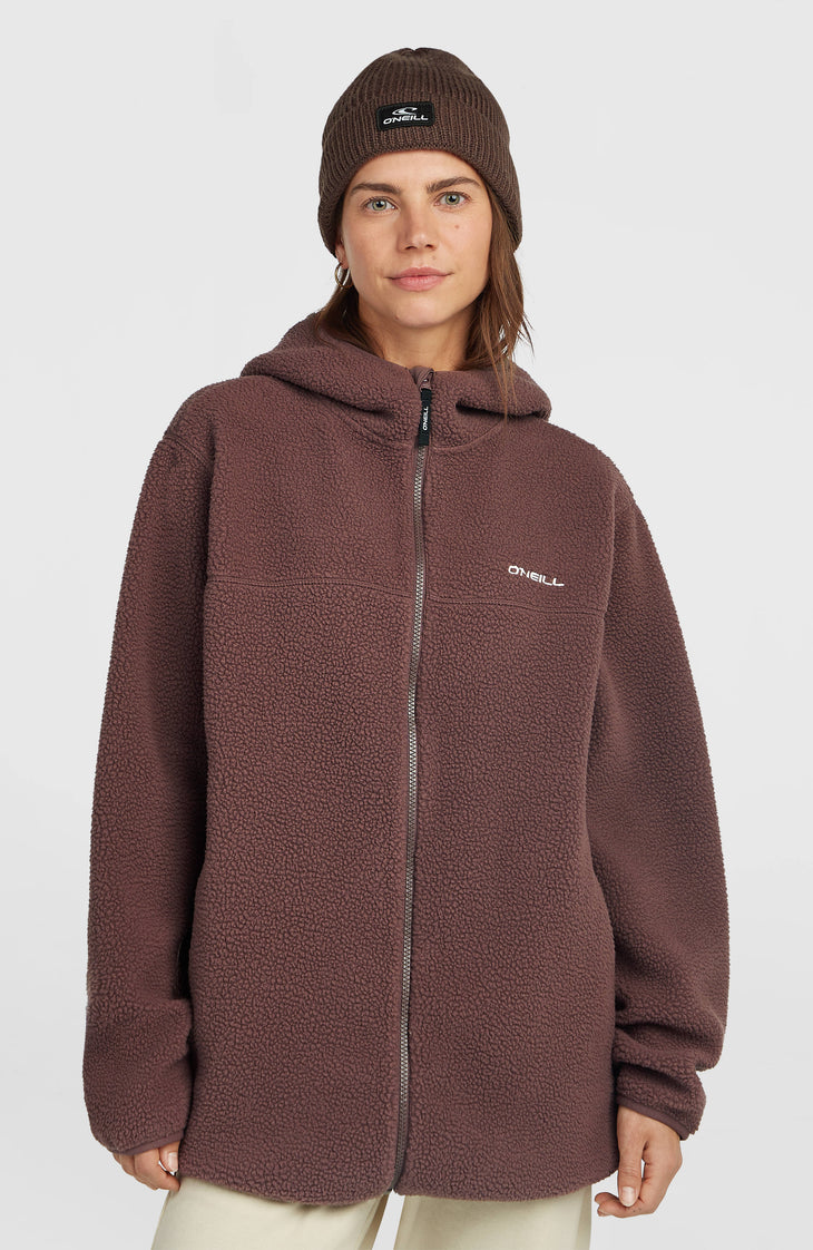 Must-Have Long High-Pile Fleecejacke mit durchgehendem Reißverschluss | Purple Gray