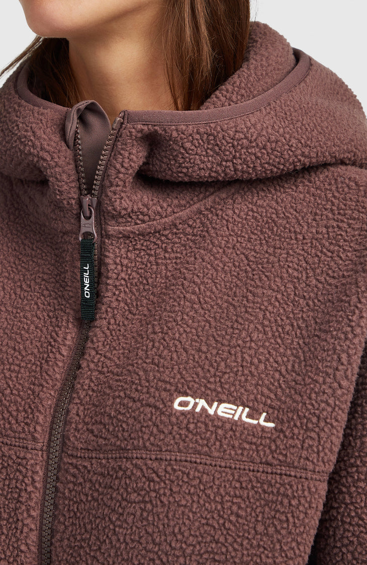 Must-Have Long High-Pile Fleecejacke mit durchgehendem Reißverschluss | Purple Gray