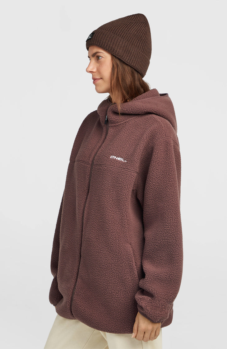 Must-Have Long High-Pile Fleecejacke mit durchgehendem Reißverschluss | Purple Gray