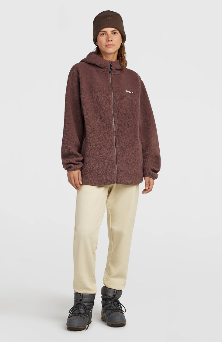 Must-Have Long High-Pile Fleecejacke mit durchgehendem Reißverschluss | Purple Gray