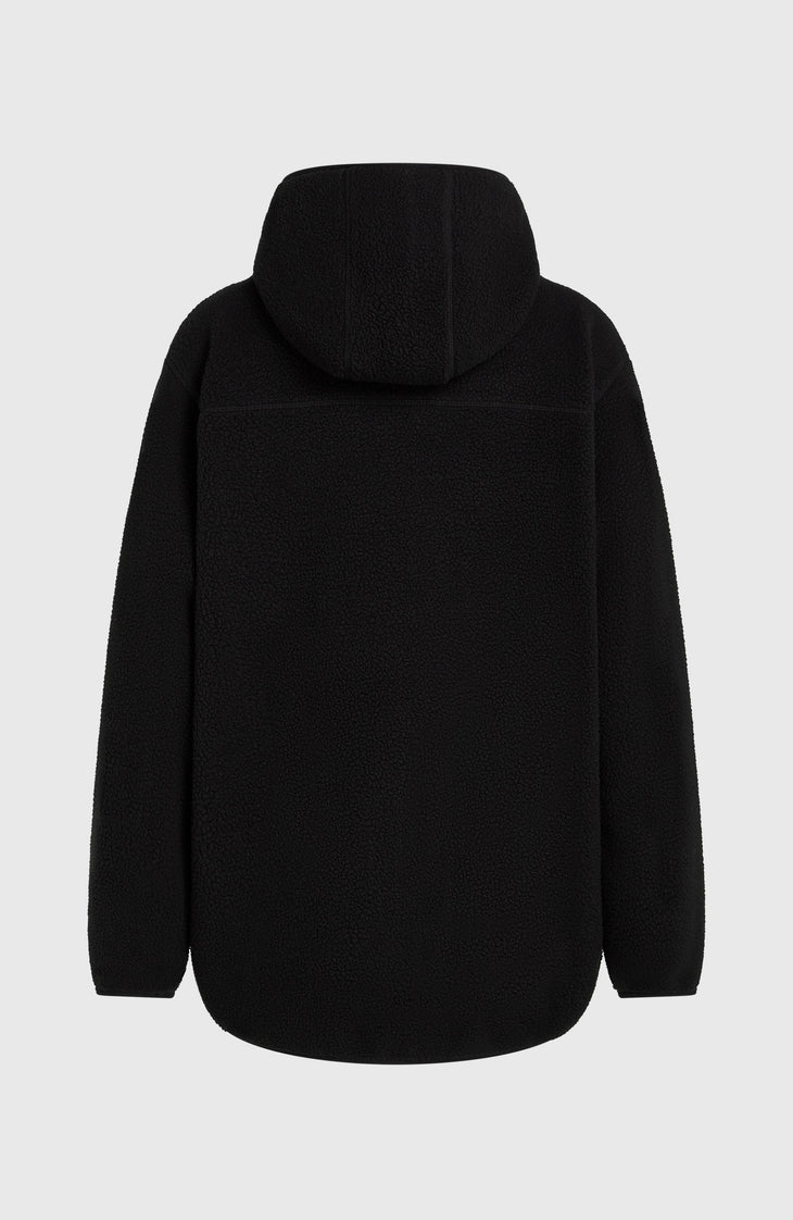 Must-Have Long High-Pile Fleecejacke mit durchgehendem Reißverschluss | Black Out
