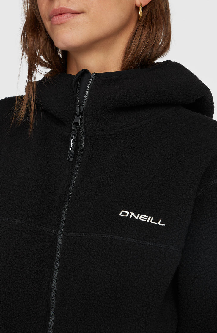 Must-Have Long High-Pile Fleecejacke mit durchgehendem Reißverschluss | Black Out