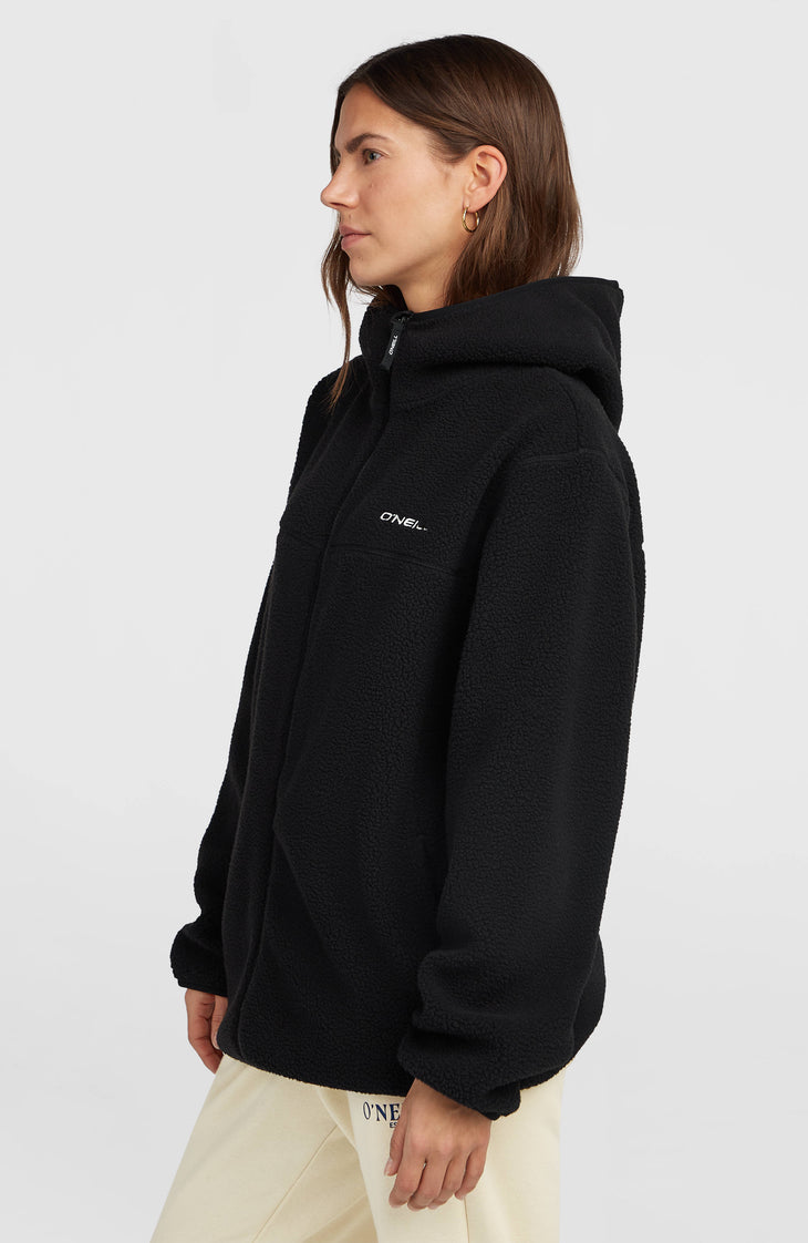 Must-Have Long High-Pile Fleecejacke mit durchgehendem Reißverschluss | Black Out