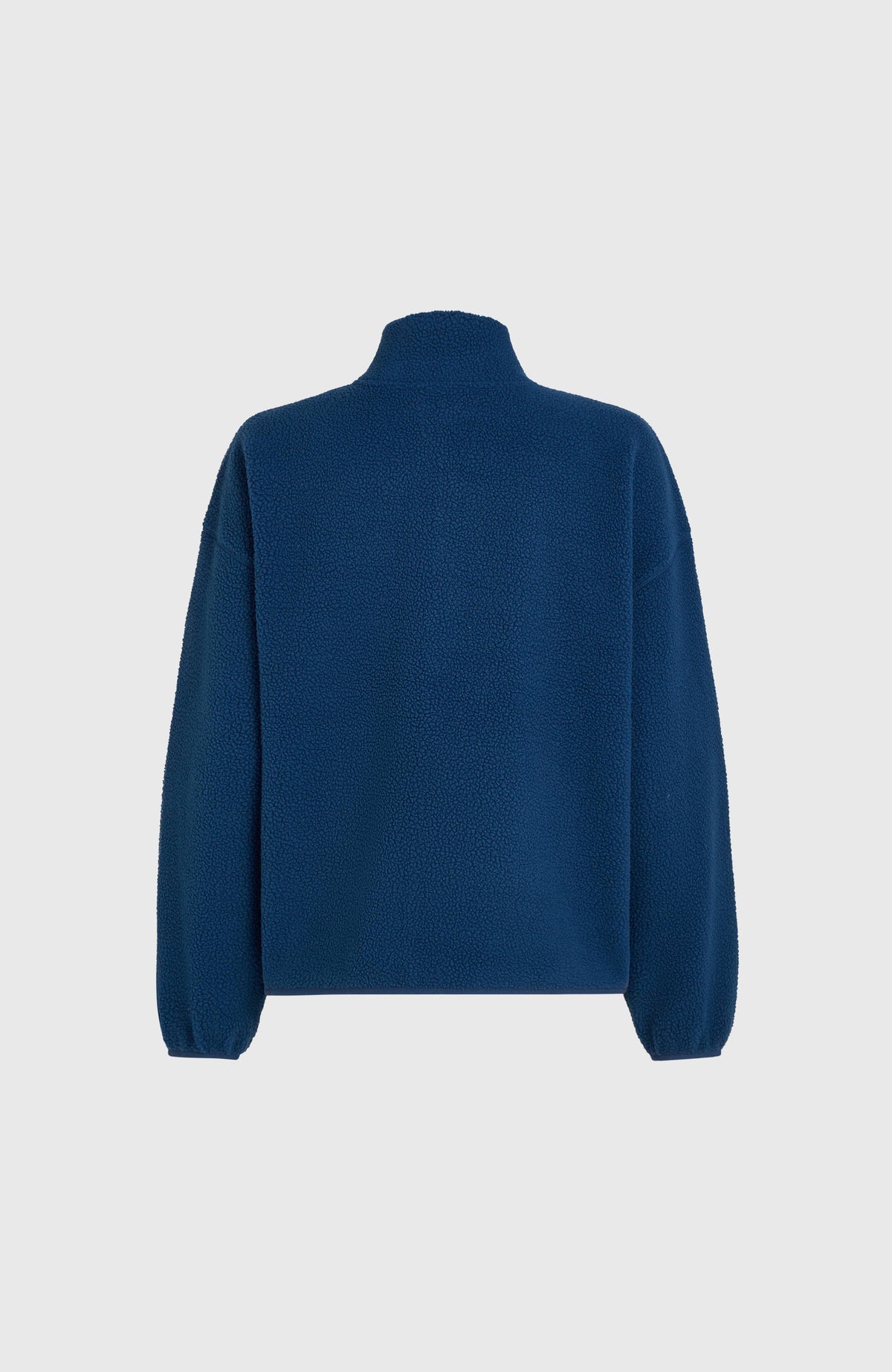 Flauschige Must-Have Fleecejacke für Damen, blau, freigestellt von hinten mit elastischem Saum