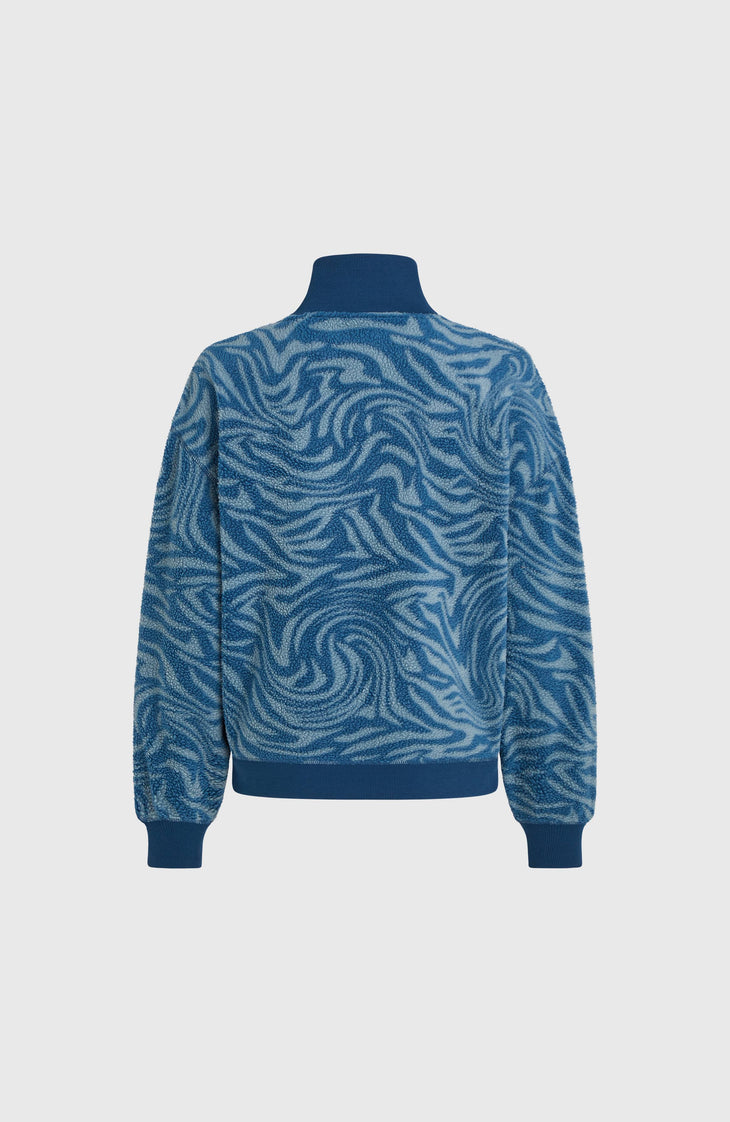 Must-Have Fleecepullover mit Halbreißverschluss | Blue Swirl Zebra