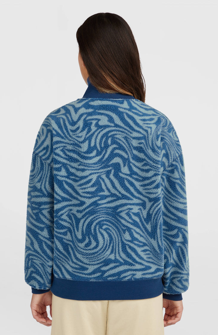 Must-Have Fleecepullover mit Halbreißverschluss | Blue Swirl Zebra
