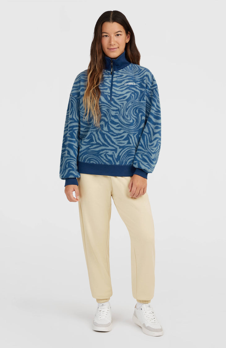 Must-Have Fleecepullover mit Halbreißverschluss | Blue Swirl Zebra