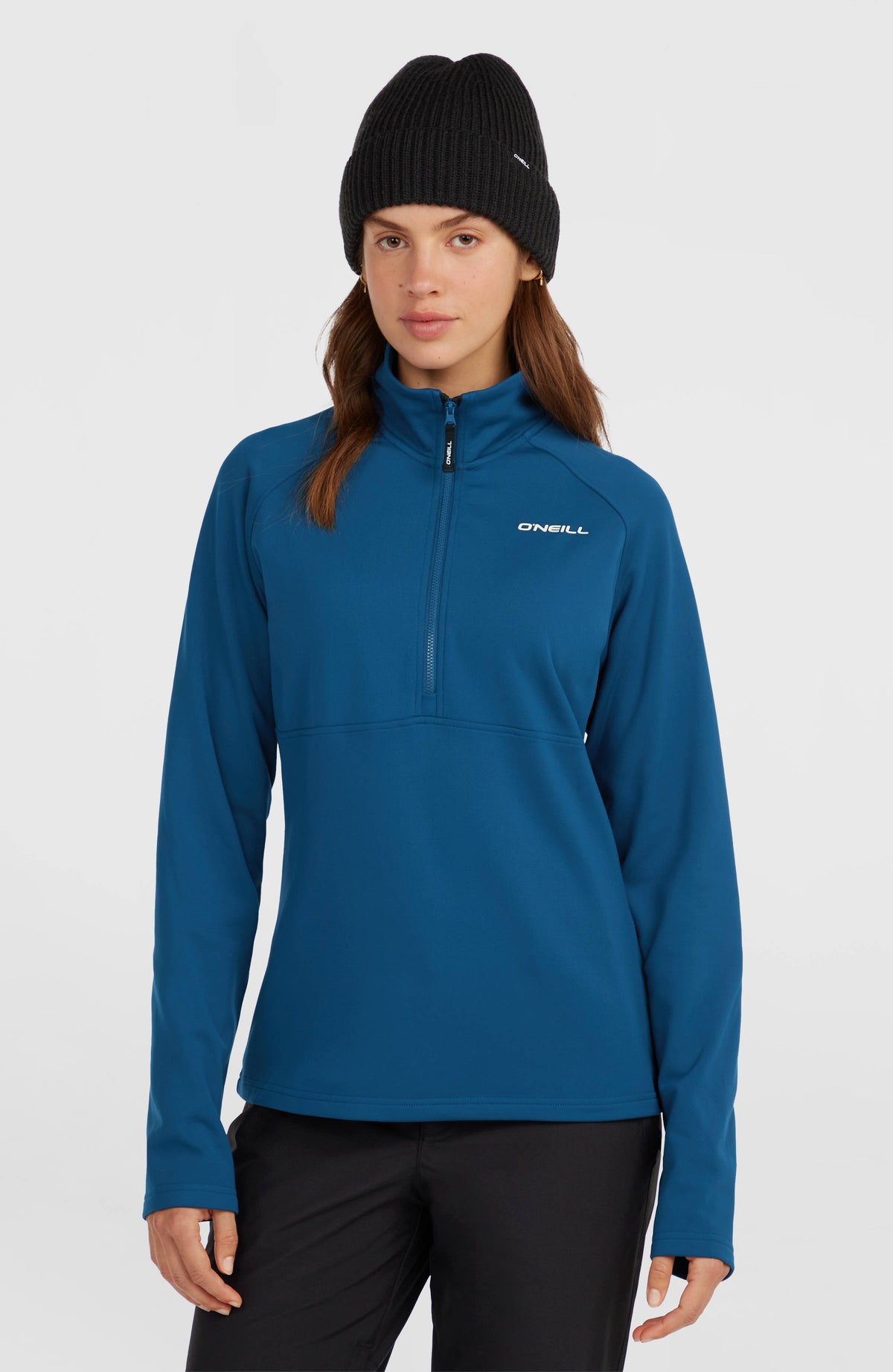 O'Neill FWC'Cruz Fleecepullover mit Halbreißverschluss für Damen, blau, Vorderansicht am Model
