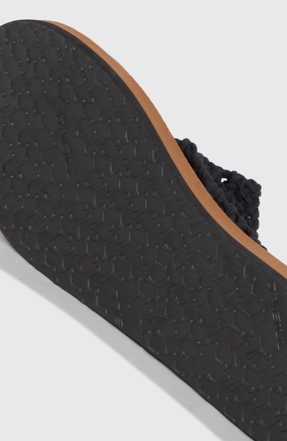 Ditsy Crochet Sandalen für Damen, schwarz, Nahaufnahme der profilierten Laufsohle von unten