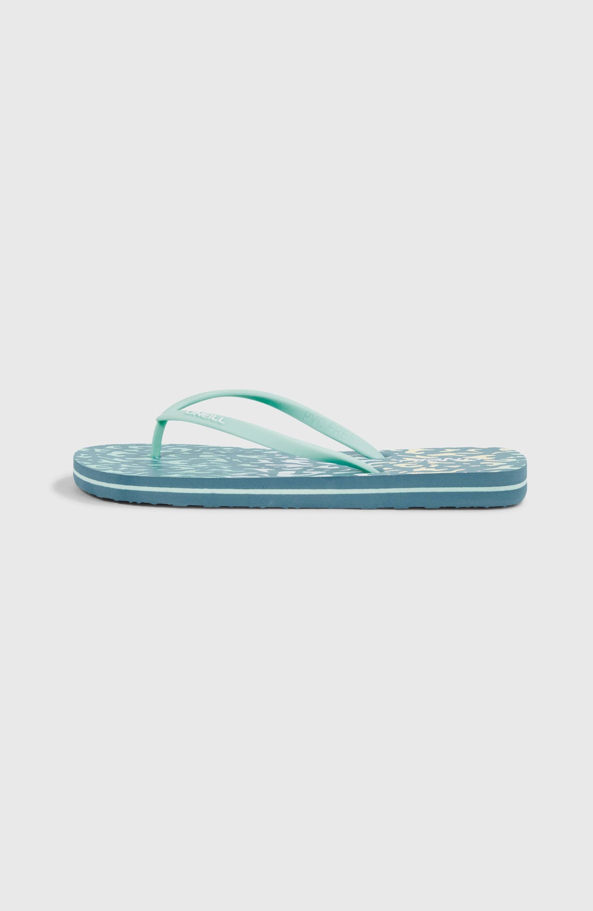 Profile Graphic Sandalen für Damen, gelb mit Tiermuster in Türkis, freigestellt in der Seitenansicht