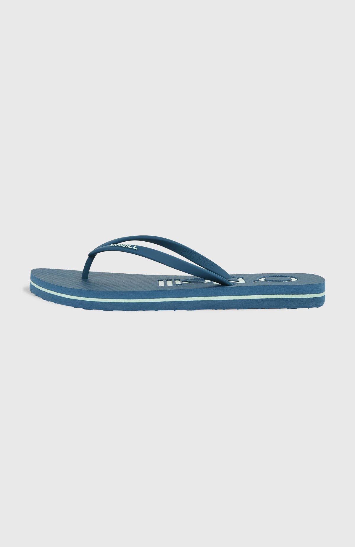 Profile Logo Sandalen für Damen, blau, freigestellt von der Seite mit hellblauem Zierstreifen an der Sohle