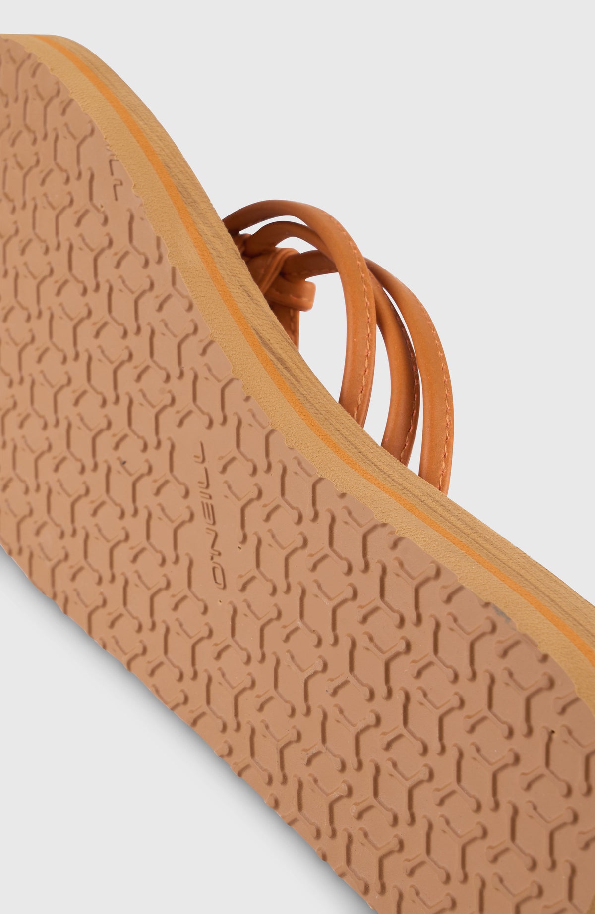 Ditsy Sandalen für Damen, orange mit Blumenmuster in Braun, Nahaufnahme der profilierten Untersohle