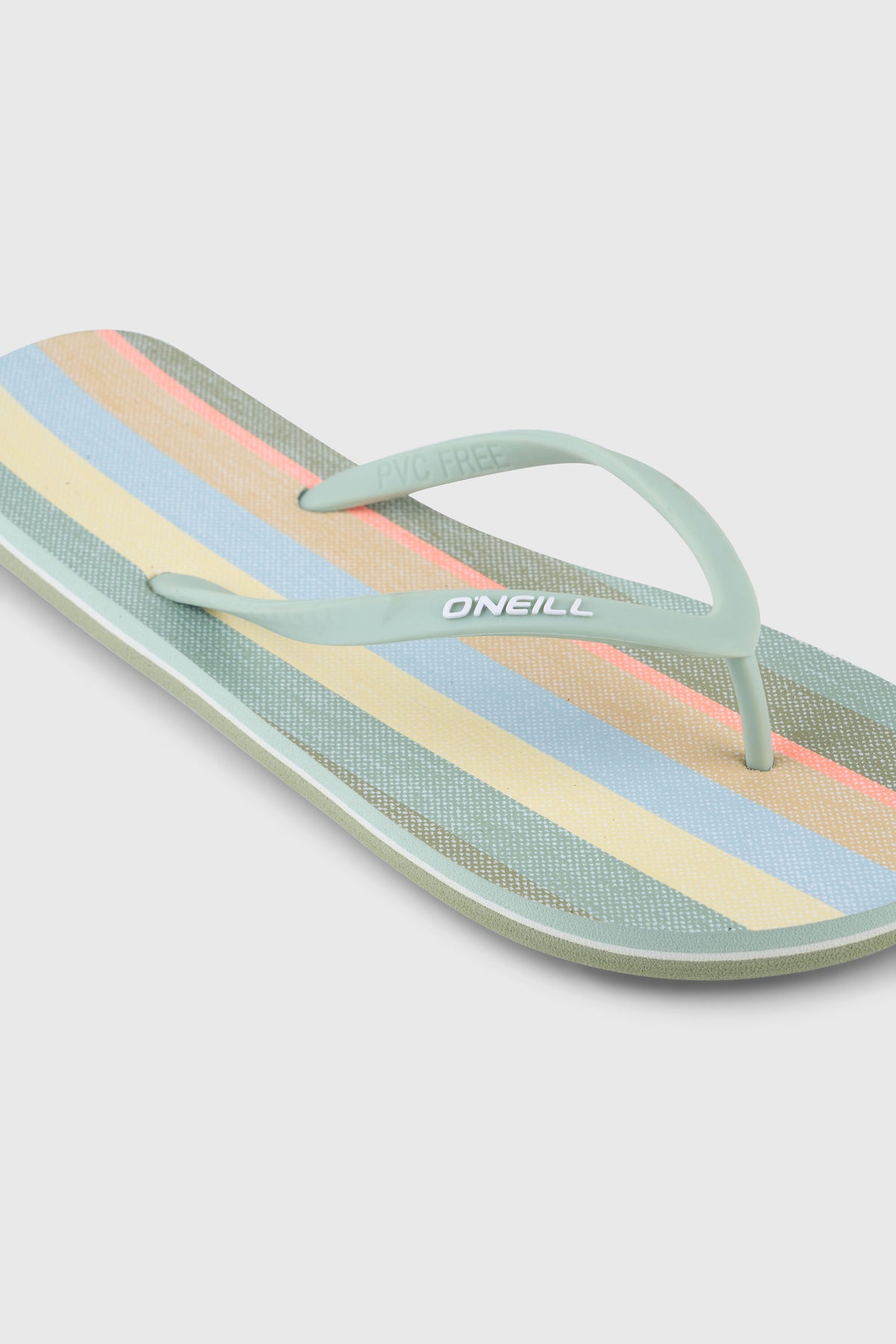 Profile Graphic Sandalen, gelb mit Streifenmuster, Nahaufnahme des Riemens mit Logo-Schriftzug