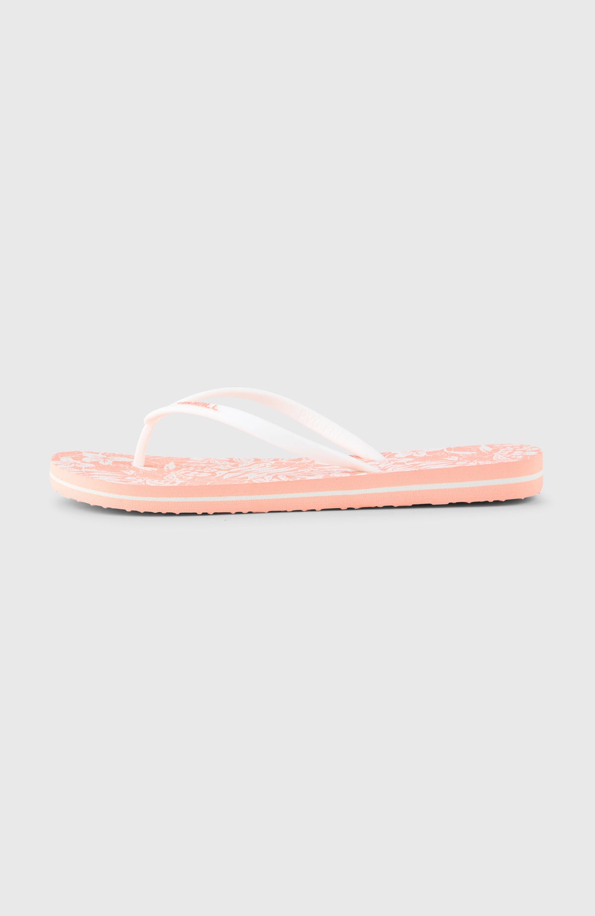 Profile Graphic Sandalen für Damen, orange mit Blumenmuster in Weiß, freigestellt von der Seite