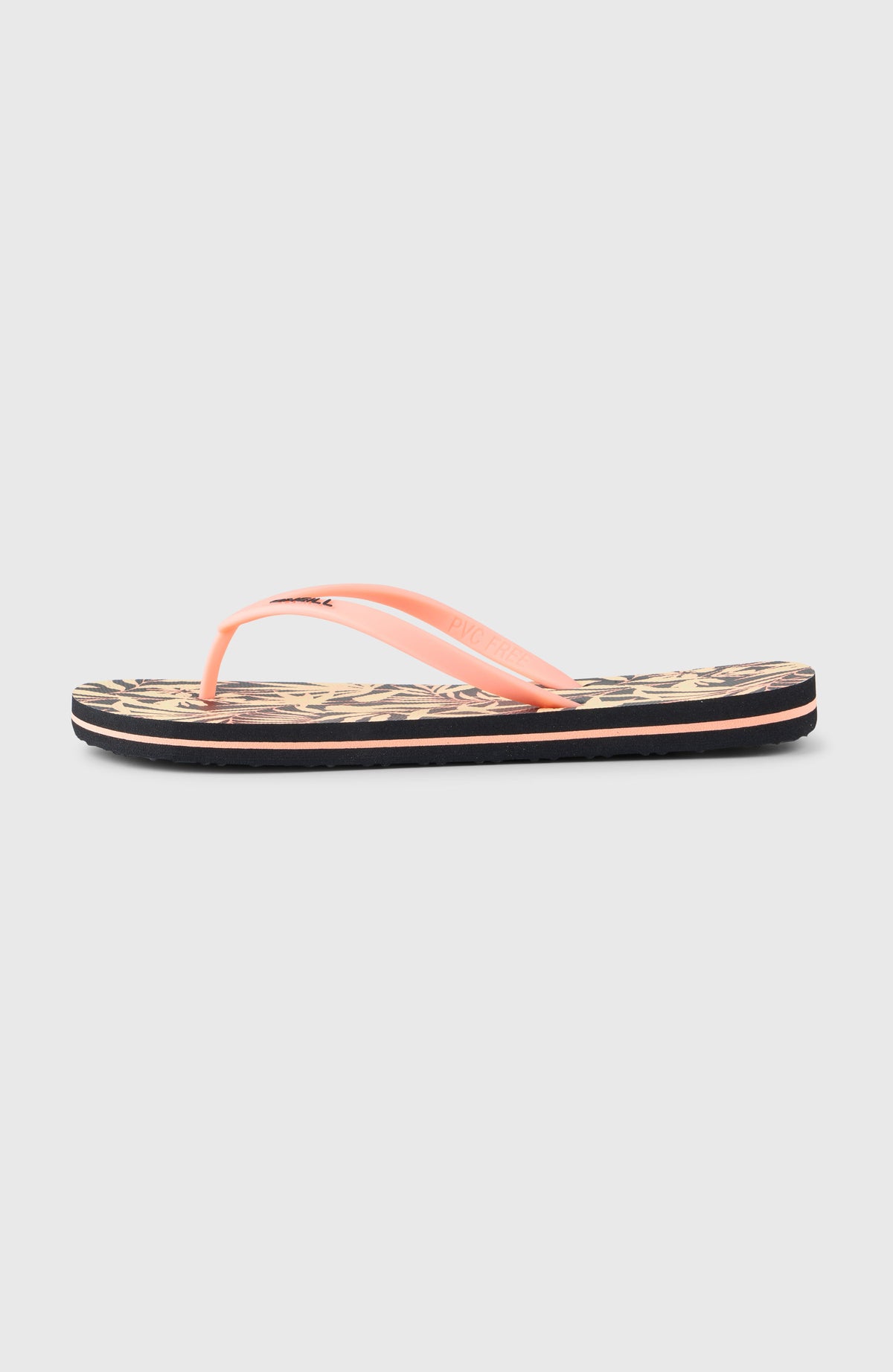 Profile Graphic Sandalen für Damen, schwarz mit Pflanzenmuster in Orange, freigestellt von der Seite