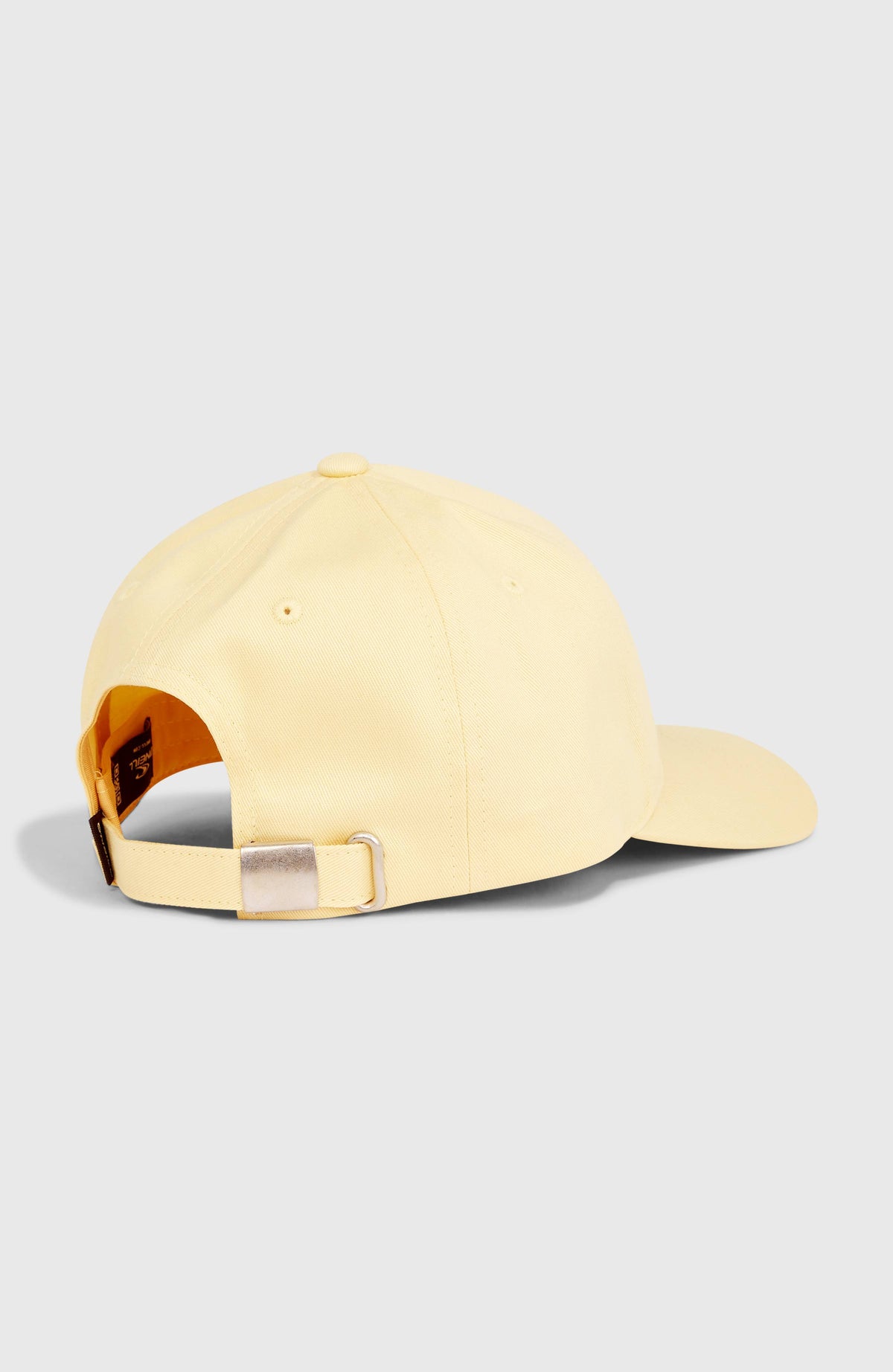 Beach Vintage Cap für Damen, gelb mit Blumen-Stickerei in Weiß, Rückansicht mit verstellbarem Riemen