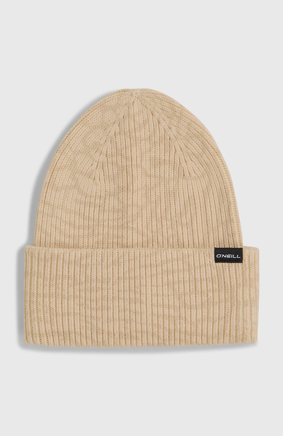 O'Neill FWC'Cruz Beanie für Damen, beige, flach liegend von vorne, Umschlag mit kleinem Logo-Label