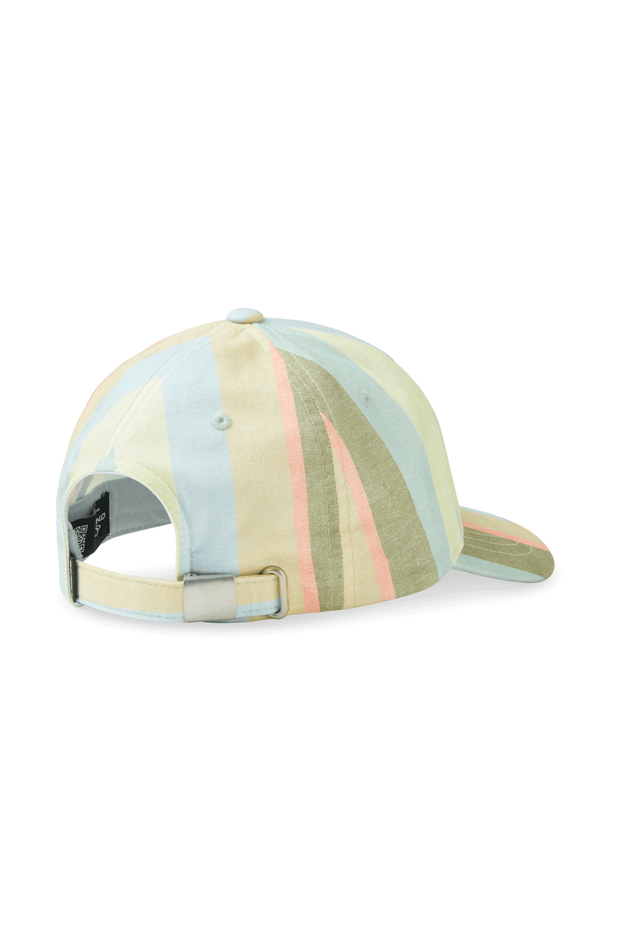 Seacoast Cap für Damen, gelb mit Streifenmuster in Blau und Grün, Rückansicht mit Verschlussriegel