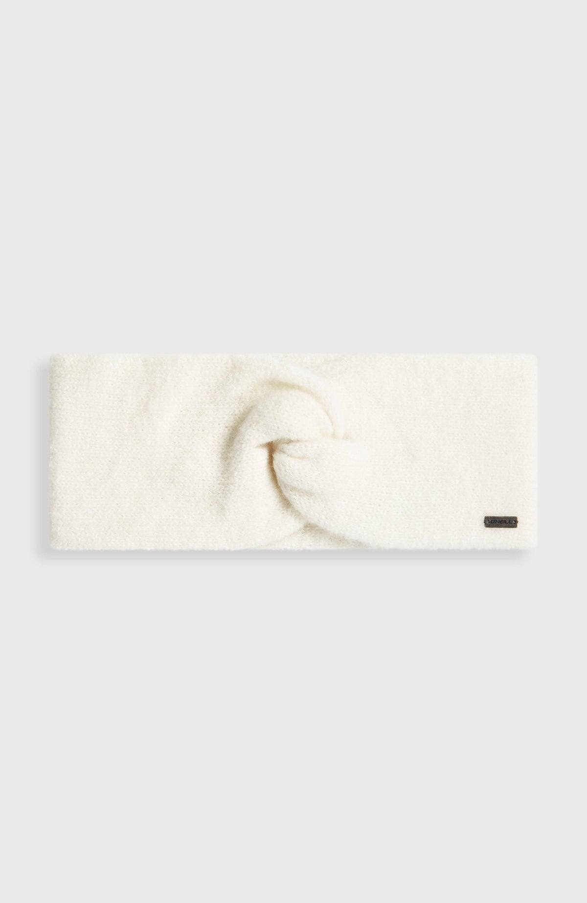 O'Neill Nora Stirnband für Damen, weiß, flach liegend von vorne mit Knotendetail und Logo-Badge