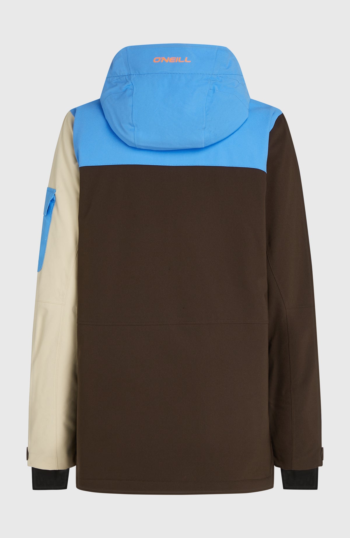 FWC'Peak Pro Skijacke für Damen in Blau, freigestellt von hinten mit Kapuze und Logo-Schriftzug