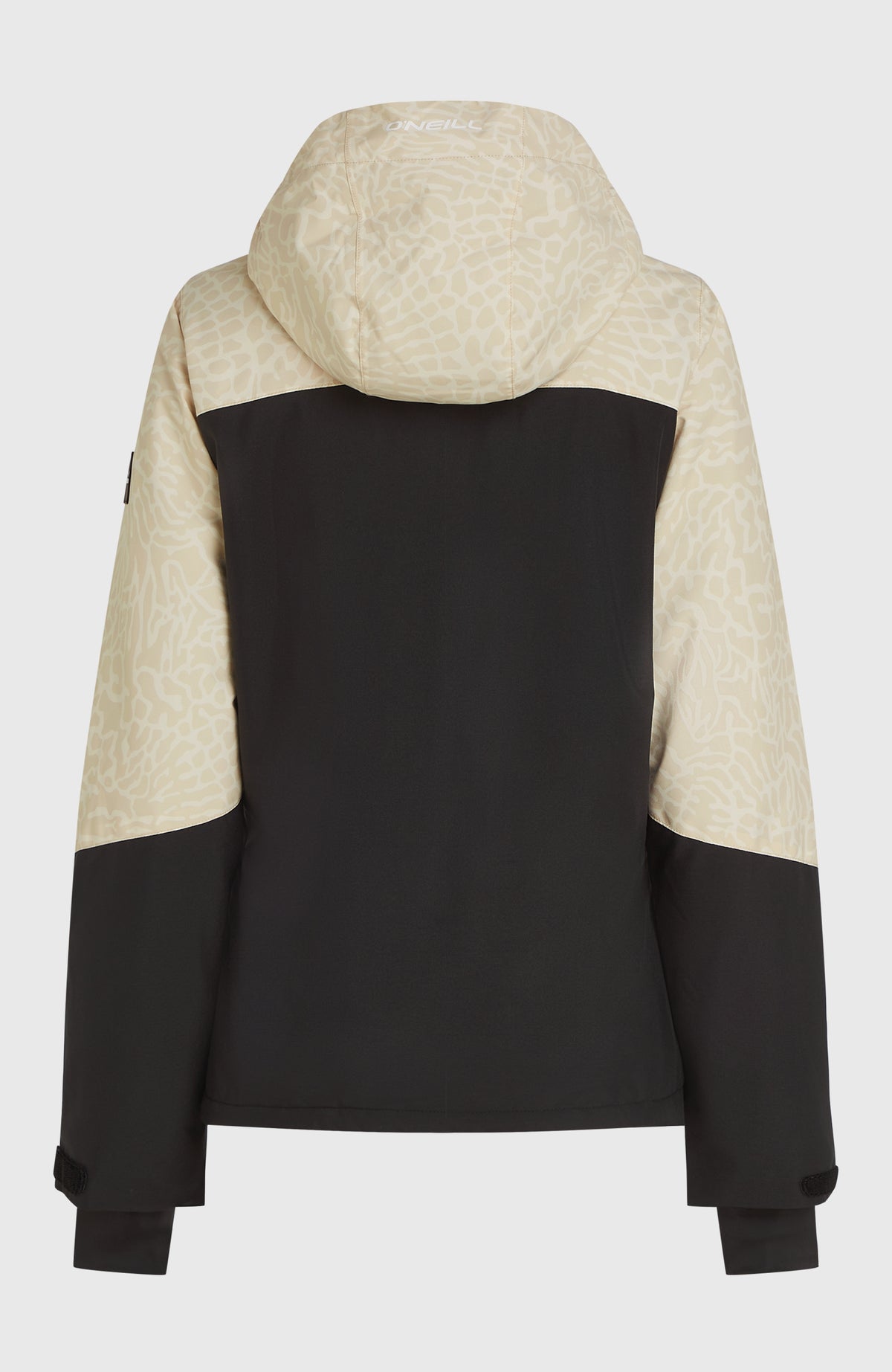 FWC'Cruz Triple Skijacke für Damen, beige mit Tiermuster in Hellbeige, freigestellt von hinten