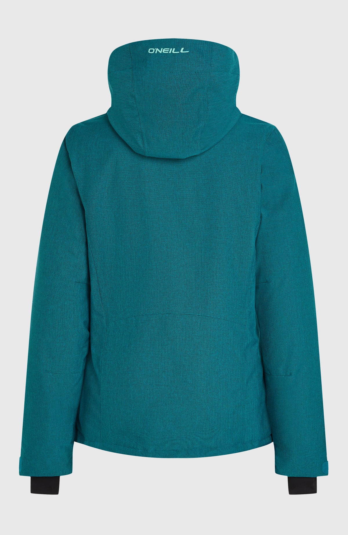Blaue FWC'Cruz Melange Skijacke für Damen, freigestellt von hinten mit Kapuze und Logo-Print