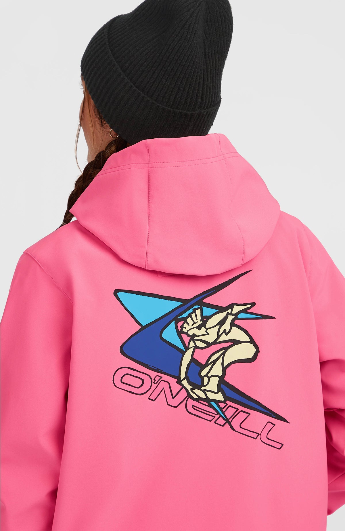 FWC'Play Softshell-Hoodie für Damen, pink, Rückansicht am Model mit großem Grafik-Print