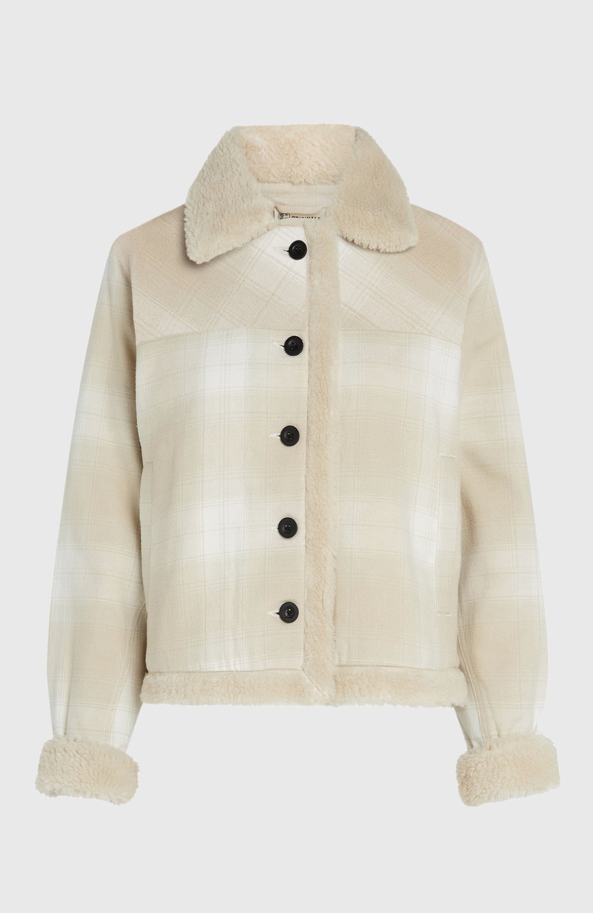 O'Riginals Jacke mit Fleecefutter für Damen, beige mit Karomuster in Weiß, freigestellt von vorne